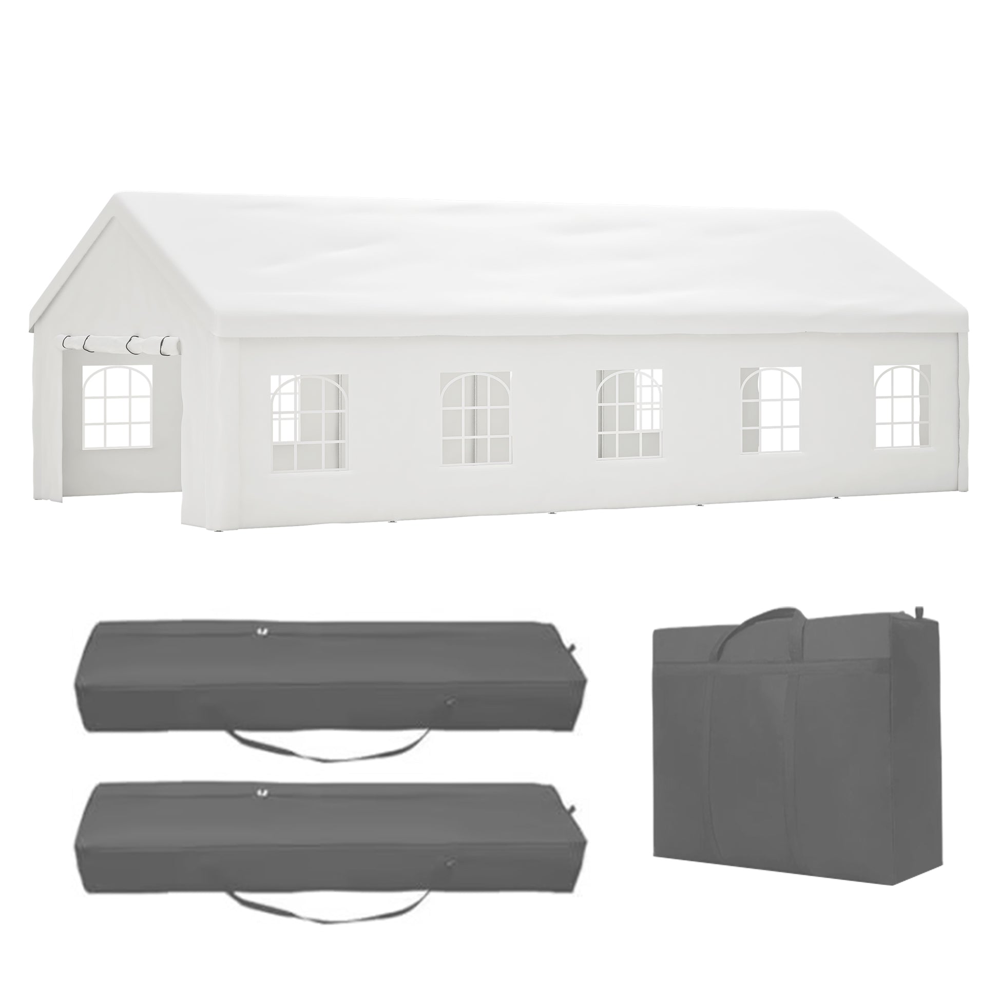 16X32Ft Party Tent Heavy Duty, Large Wedding Event Shelters With 3 Storage Bags & Removable Sidewalls, Outdoor Canopy Gazebo Commercial Tents For Parties Carport Camping Garden Patio White Metal