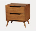 Mid Century Modern Oak Color 1Pc Nightstand Bedroom Furniture Solid Wood Round Tapered Legs 2 Drawers Bedside Table Oak 2 Drawers Bedroom Bedside Cabinet Contemporary,Mid Century