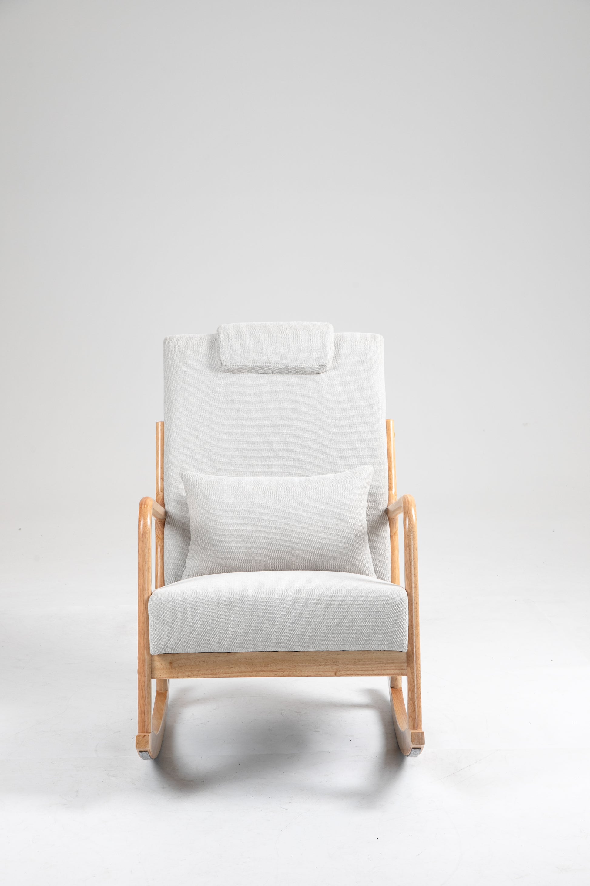 Rocking Chair Upholstered Fabric Rocking Armchair Indoor With High Backrest Glider Chairs And Lumbar Pillow For Living Room Beige Linen