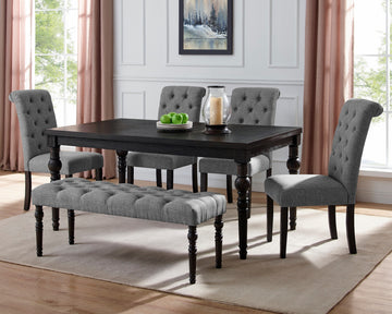 Leviton Urban Style Dark Wash Wood Dining Set: Table, 4 Chairs And Bench Wood Black Wood Dining Room Fixed Table Rubberwood Rectangular 4 Leg Rectangular Dining Table With Chair And Bench Mdf