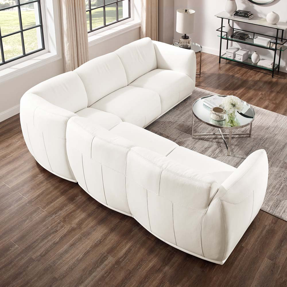 Moon Leather Sectional White Memory Foam Genuine Leather 5 Seat