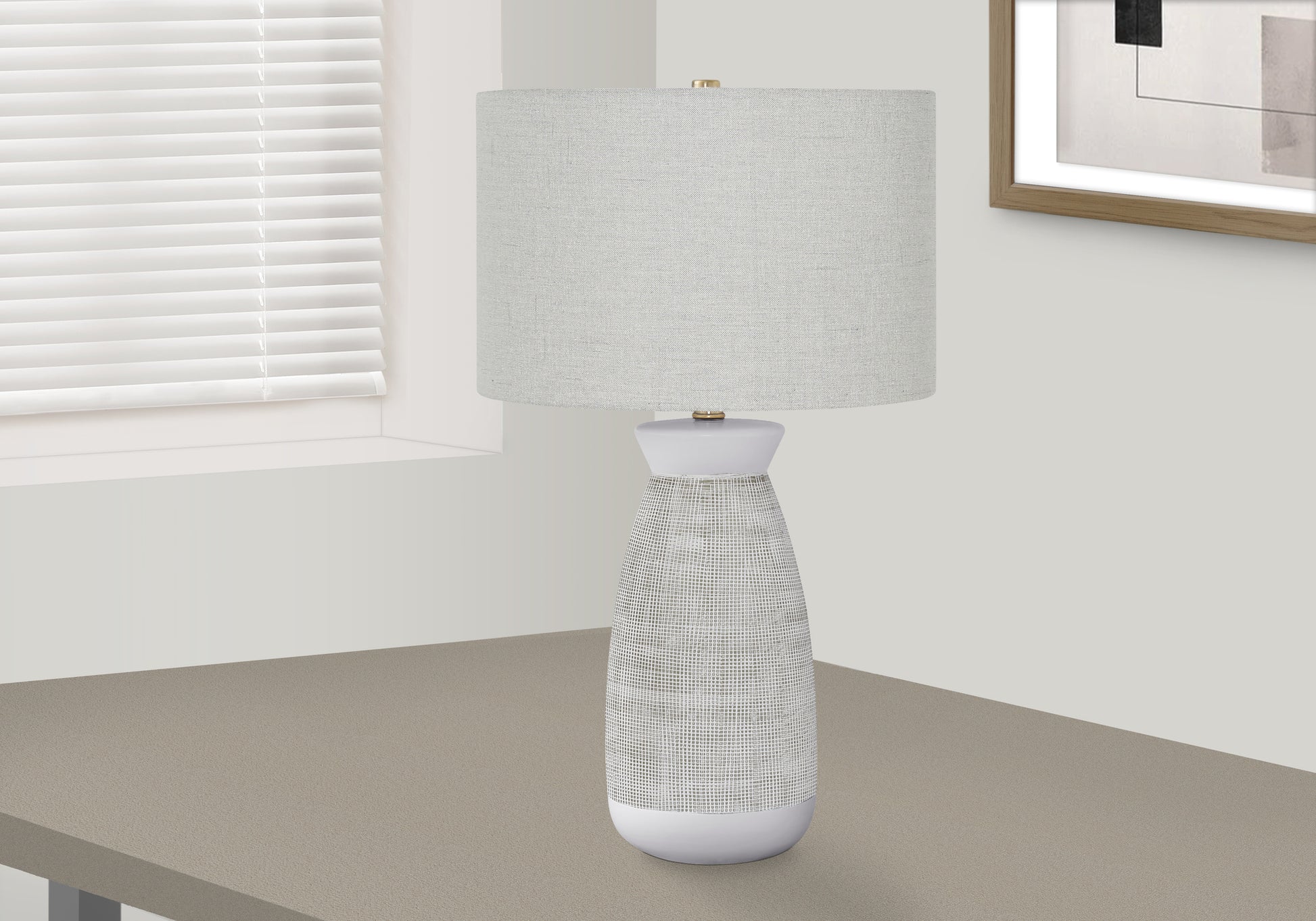 Lighting, 27"H, Table Lamp, Grey Ceramic, Grey Shade, Contemporary Grey Ceramic