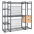 Open Style Wardrobe With Hanging Rails, Shelves And Drawers, Black Black Metal & Wood