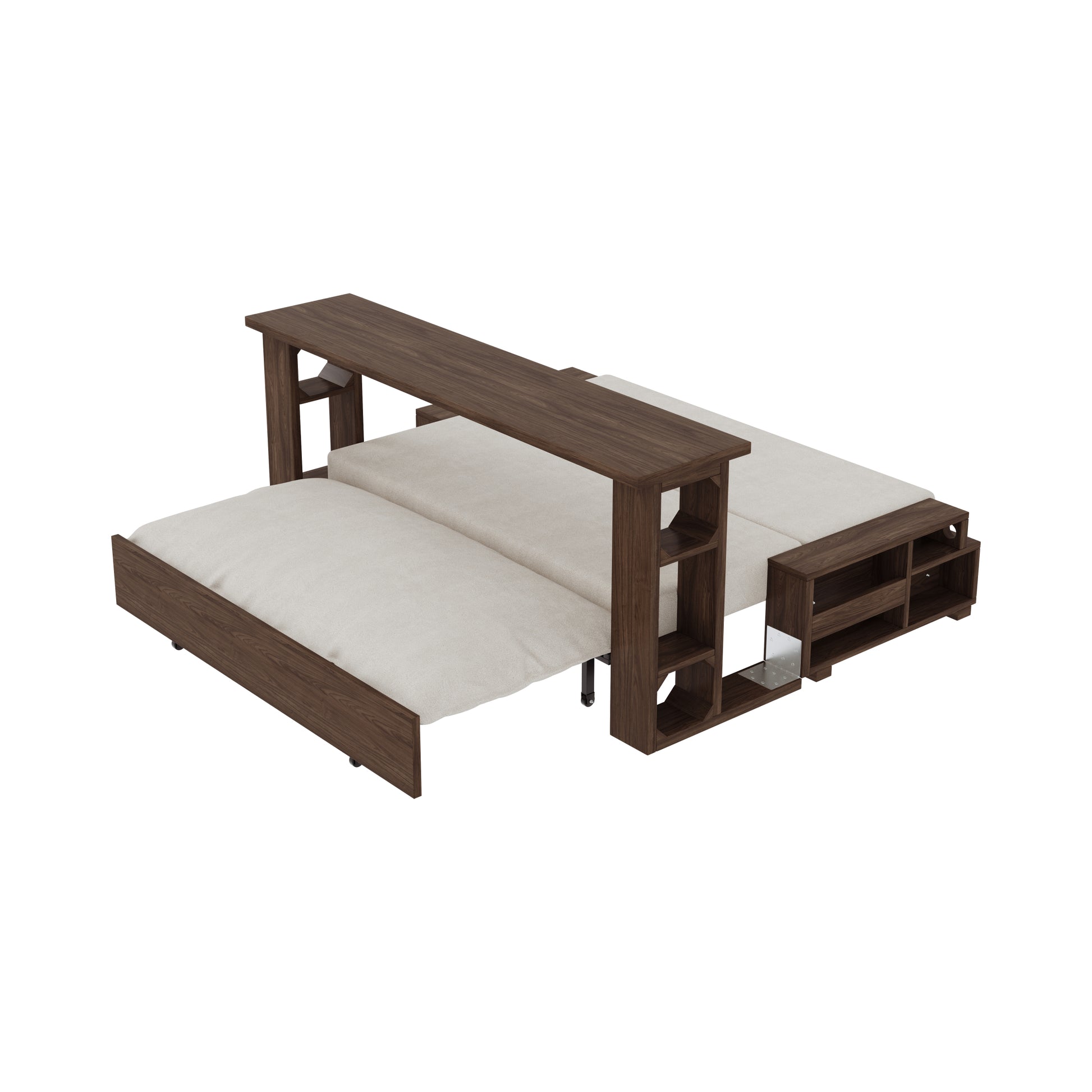 3 In 1 Convertible Sleeper Sofa Bed,Modern Velvet Loveseat Couch With Pull Out Bed,Small Beautiful Seat Futon Sofa Bed With Convertible Office Desk,Beige Beige Metal & Wood 2 Seat