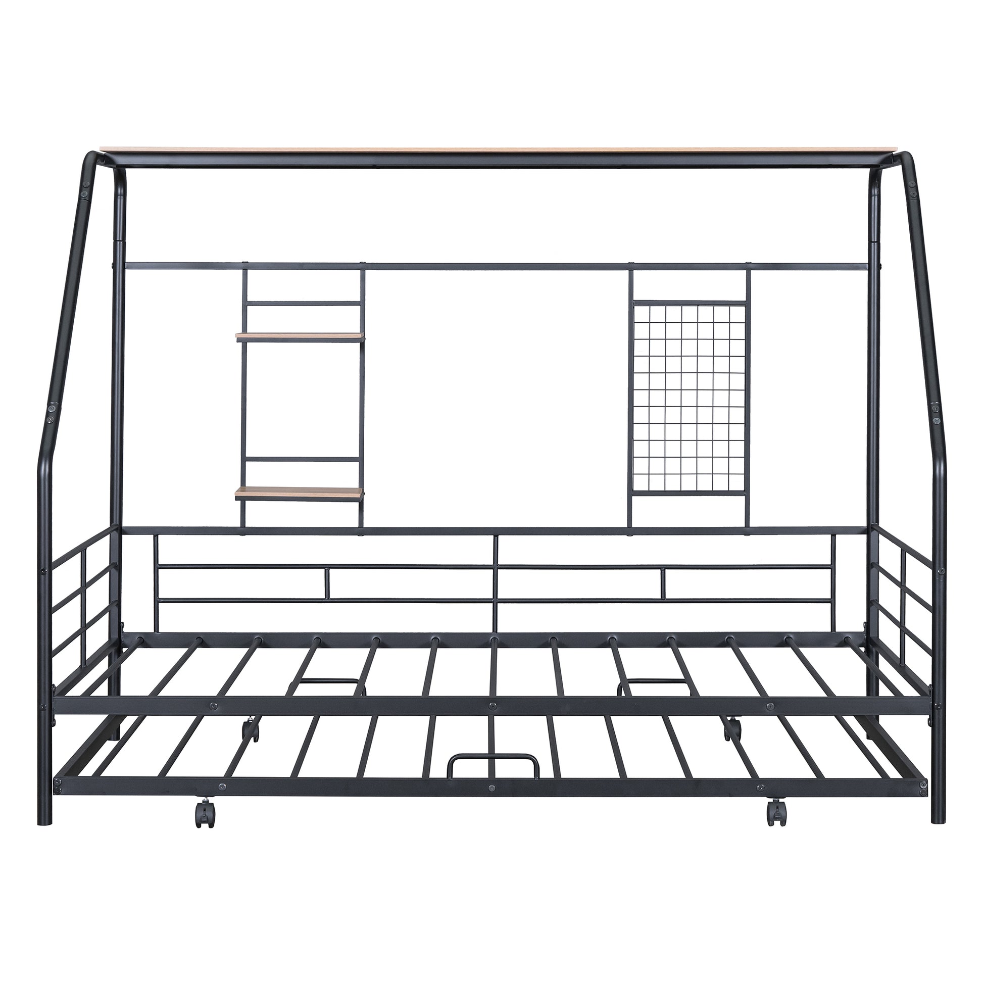 Twin Size Metal House Bed With Trundle, Black Twin Black Metal