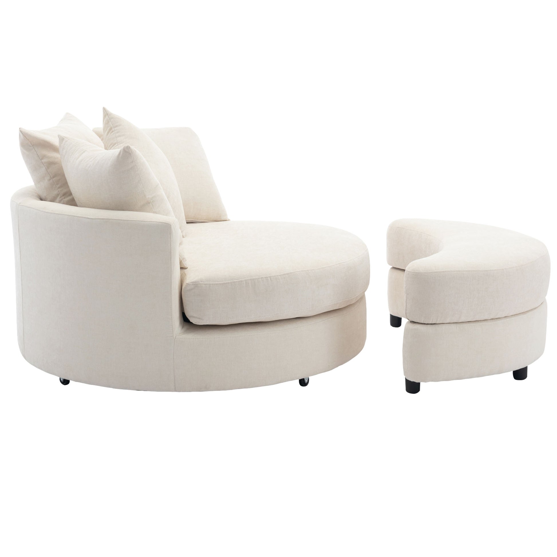 Orisfur. 360 Swivel Accent Barrel Chair With Storage Ottoman & 4 Pillows, Modern Chenille Leisure Chair Round Accent For Living Room, Cream Cream Foam Chenille