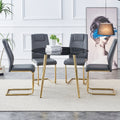 1 Table And 4 Chairs, A Modern Minimalist Circular Dining Table With A 40 Inch Black Imitation Marble Glass Tabletop And Gold Plated Metal Legs, And 4 Modern Gold Plated Metal Leg Chairs. Black Gold Seats 4 Glass