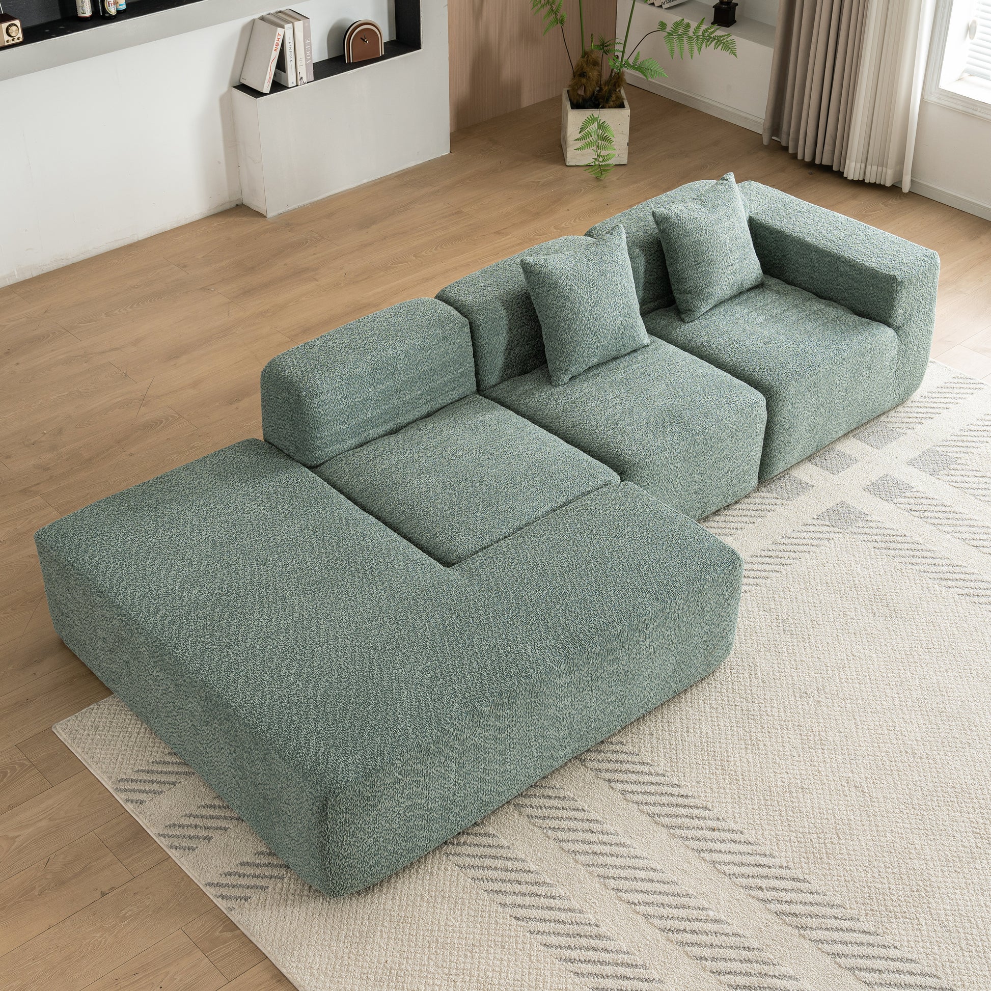 116.5" Sectional Sofa Full Compressed Sofa Couch Free Combined Sofa For Living Room, Green Green Foam Polyester 4 Seat