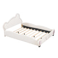 Full Size Velvet Platform Bed With Bear Shaped Headboard, With Bed End Storage Pocket, Beige Full Beige Plywood