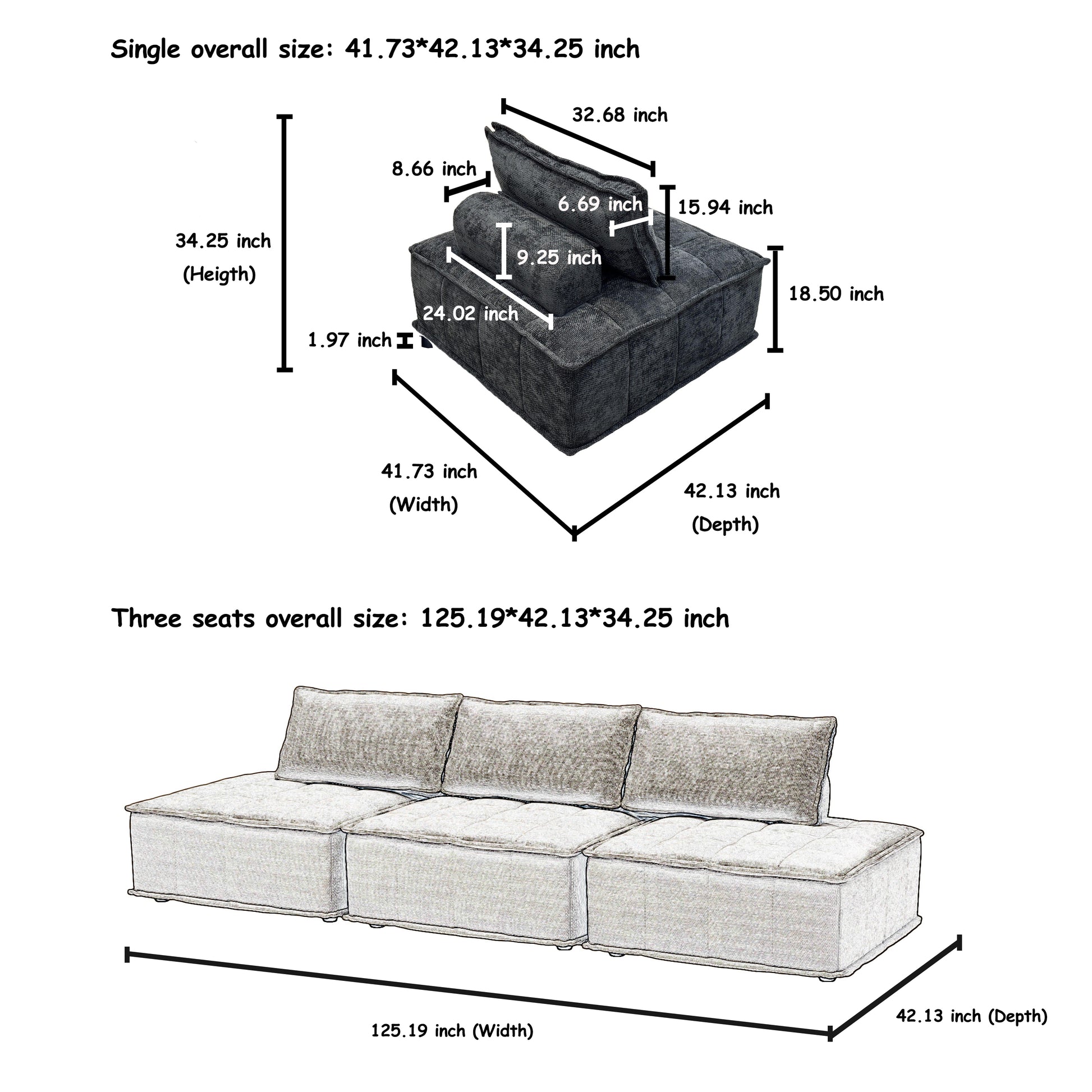 Versatile 4 Module Sofa With Adjustable Backrests And Customizable Configuration Chenille Black Sofa Black Chenille 4 Seat