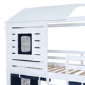 Twin Size Bunk Wood House Bed With Tent, Blue White Twin Blue Solid Wood Mdf