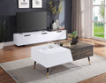 White High Gloss And Rustic Oak Coffee Table With Metal Leg White Oak Primary Living Space Rectangular Wood Metal