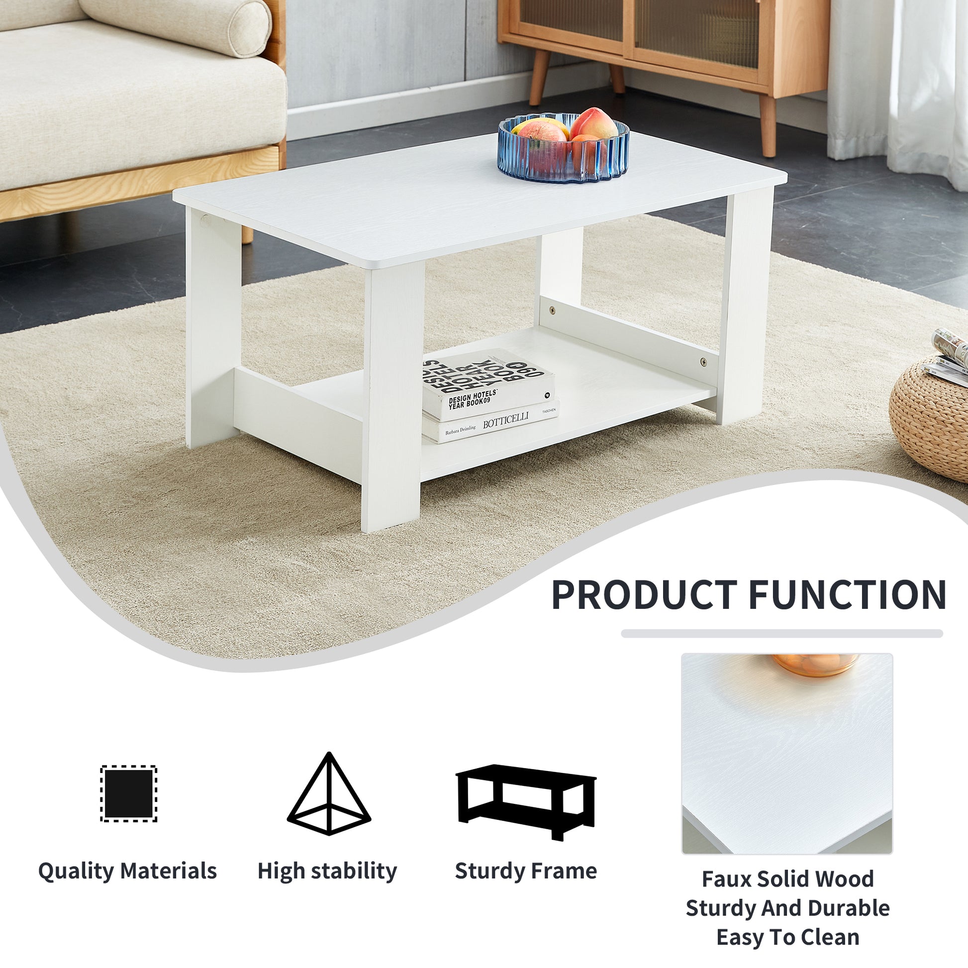 A Modern And Practical White Coffee Table. The Double Layered Coffee Table Is Made Of Mdf Material,. Suitable For Living Room, Bedroom, And Study. Ct 16 White Mdf