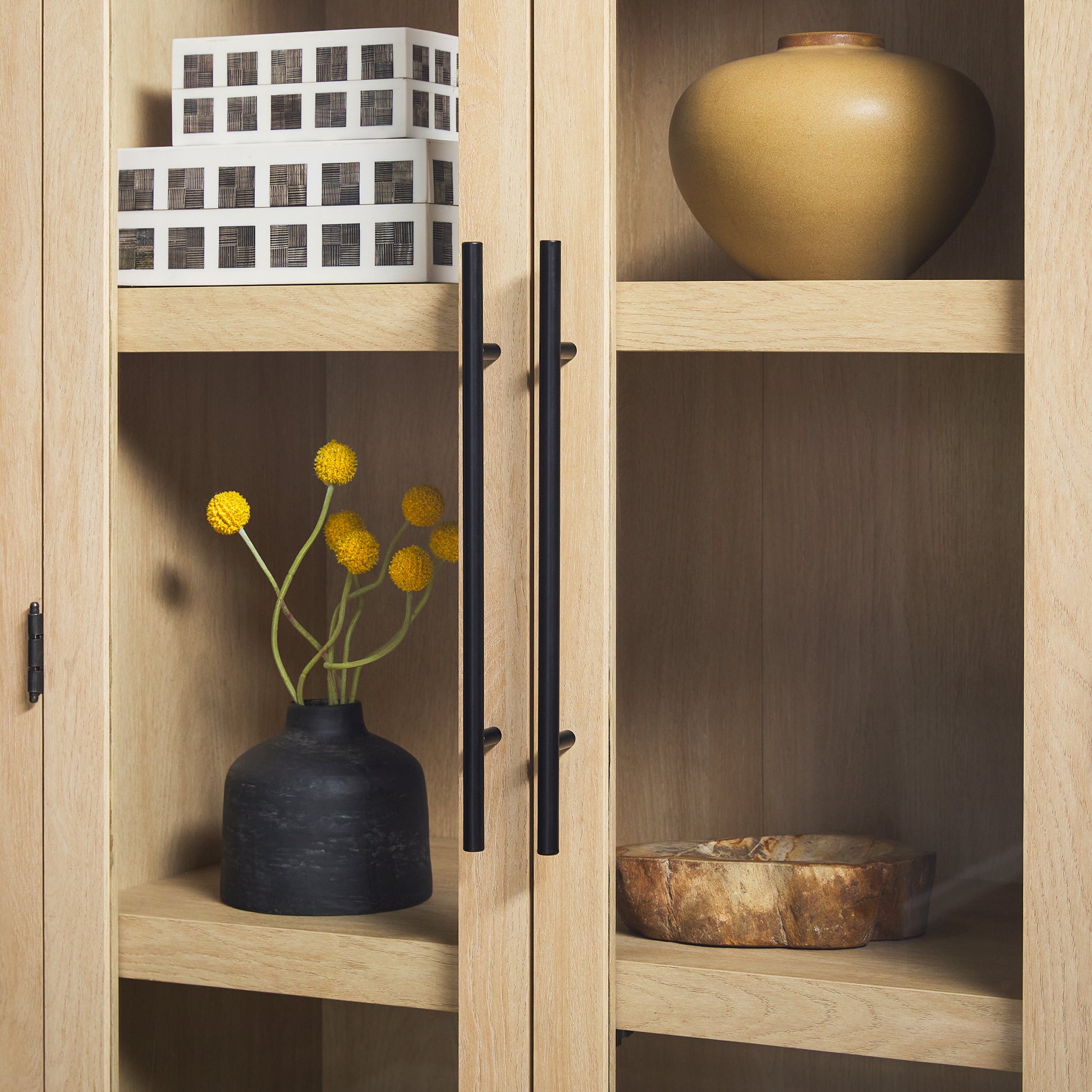 Modern 5 Shelf Arched Tall Bookcase With Glass Doors Oak Oak Mdf Mdf