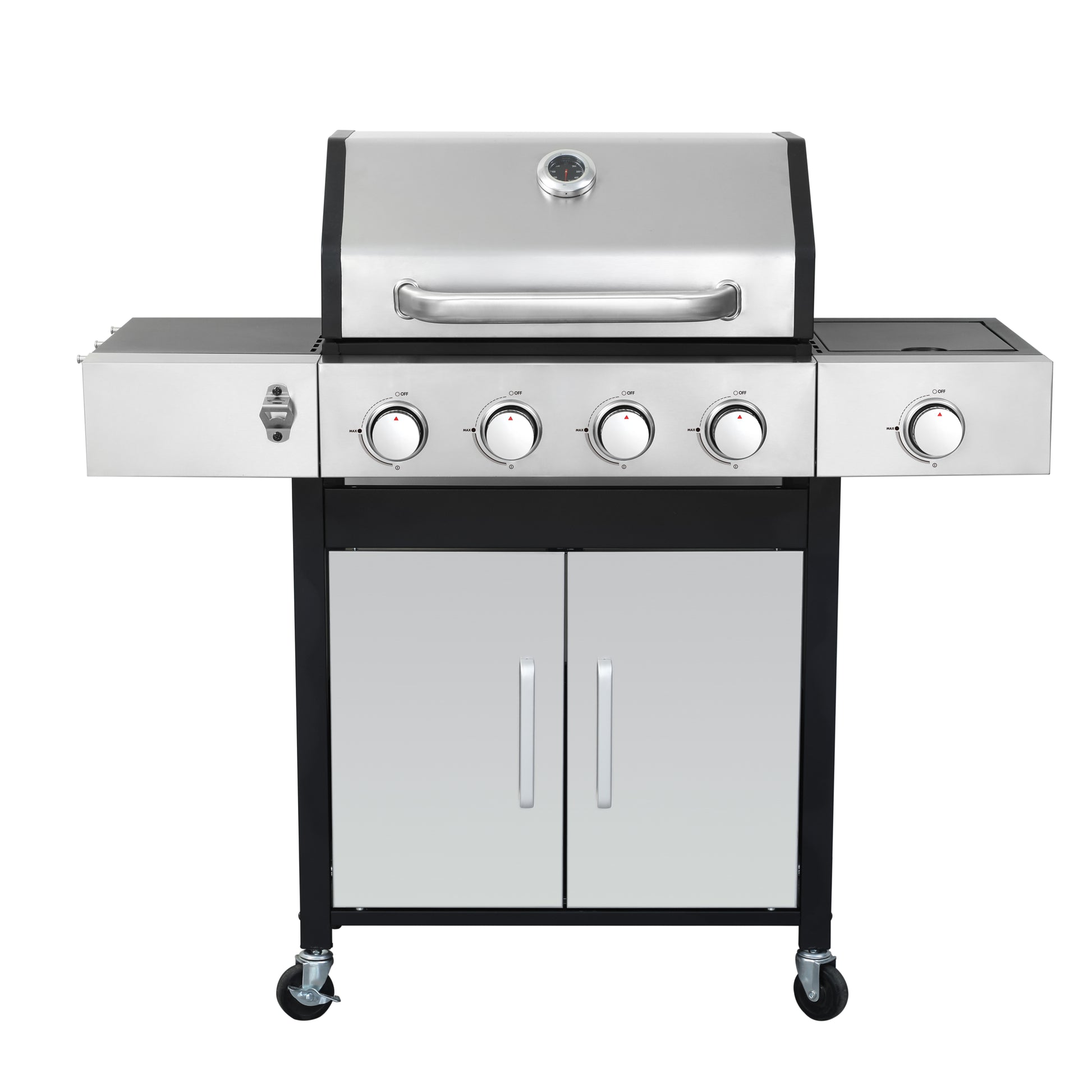 4 Burner Propane Gas Bbq Grill With Side Burner, 46790Btu Output With Enameled Cast Iron Cooking Grids For Outdoor Barbecue, Stainless Steel Black Silver Garden & Outdoor Iron,Stainless Steel