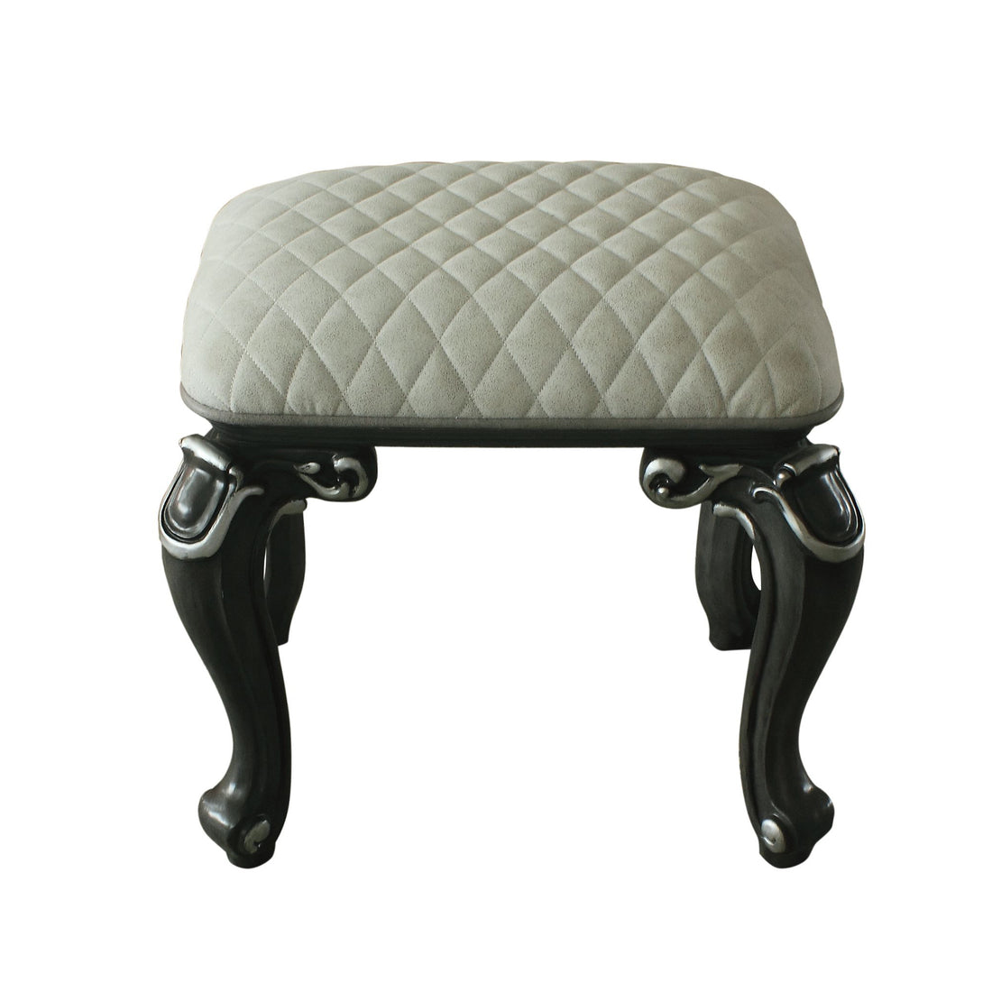 Grey And Charcoal Stool With Scrolled Legs Gray Charcoal Bedroom Rectangular White Wood Fabric