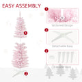 Homcom 5' Snow Flocked Artificial Pencil Christmas Tree, Slim Xmas Tree With Realistic Branches And Plastic Base Stand For Indoor Decoration, Pink Pink Plastic