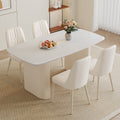 Table And Chair Set.67*35.4 Cream Style Mdf White Dining Table Set With 4 Cream Style Chairs.Adding A Warm And Gentle Atmosphere To Your Family.Creating A Comfortable And Friendly Dining