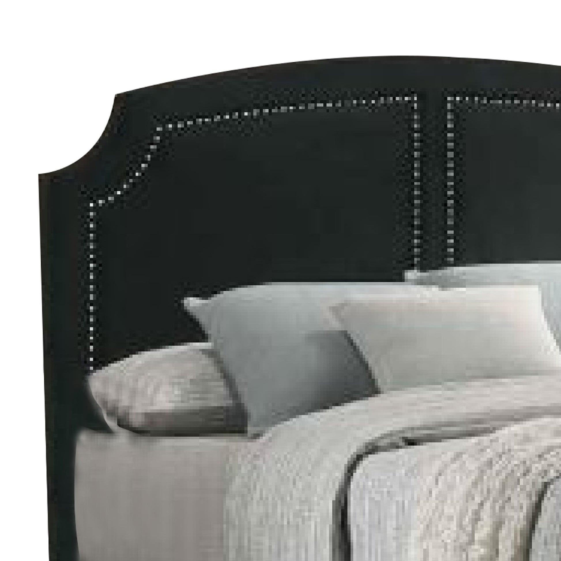 Lily Platform King Upholstered Bed, Padded Headboard, Black, Gold King Black Gold Wood Fabric