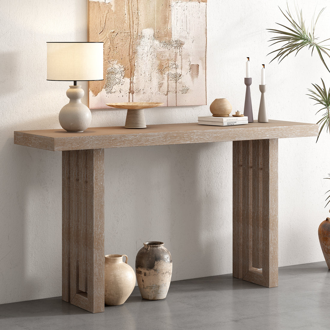 Uniquely Designed Oak Veneer Console Table With Distinctive Side Shapes, Suitable For Entryway, Hallway, Living Room, Foyer, Corridor Natural Mdf