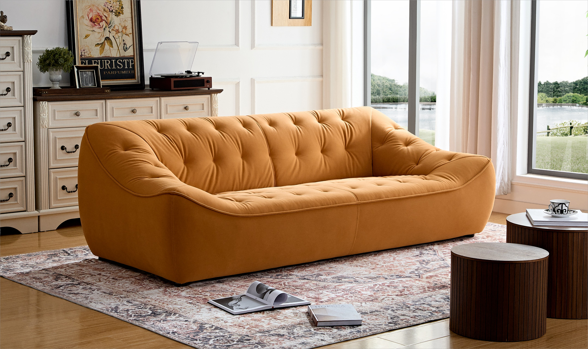 Wks10O Orangeset Sofa, Durable Fabric, Solid Wood Frame Orange Fabric 2 Seat