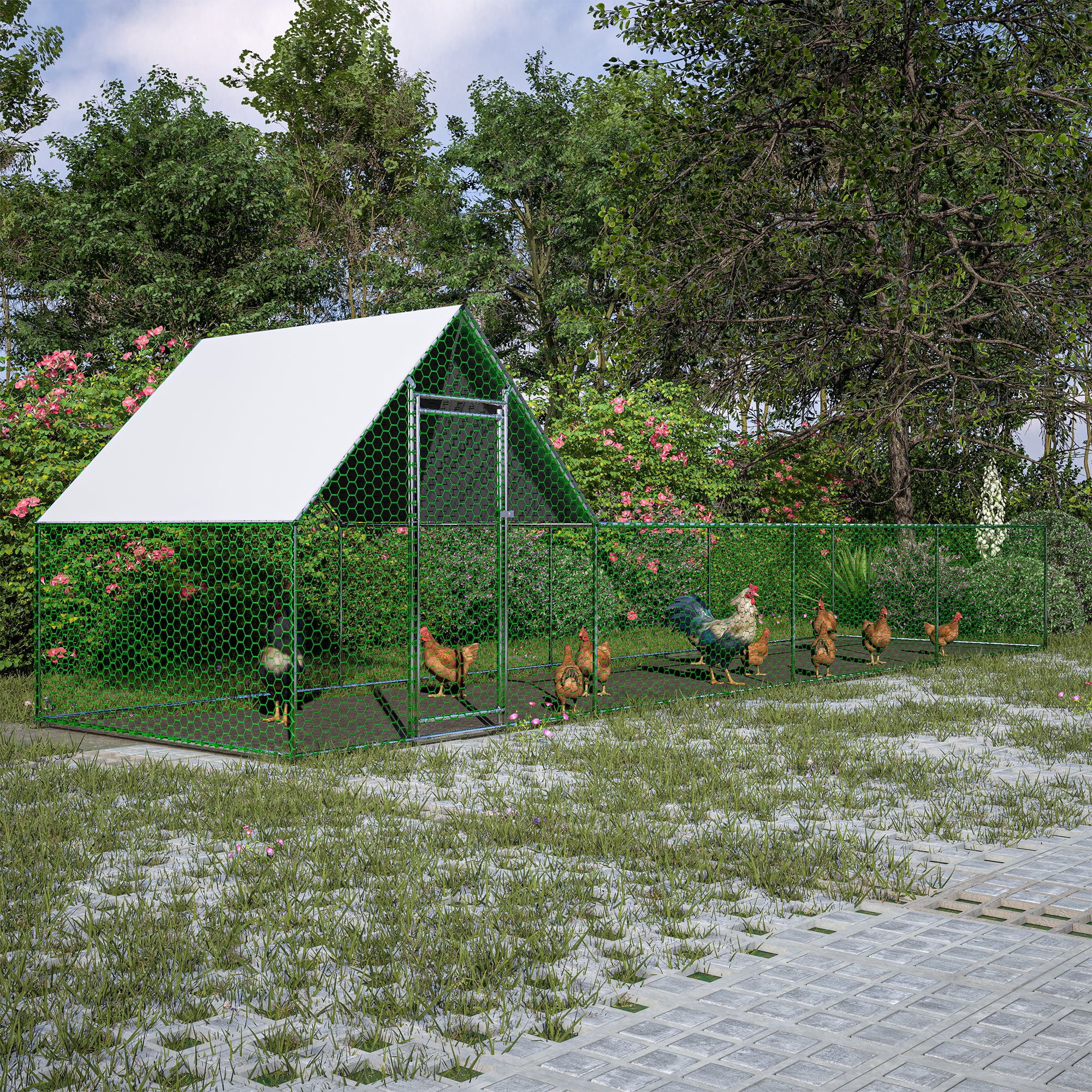 26'Lx6.7'Wx6.6' Ft Large Metal Chicken Coop, Walk In Chicken Run, Galv