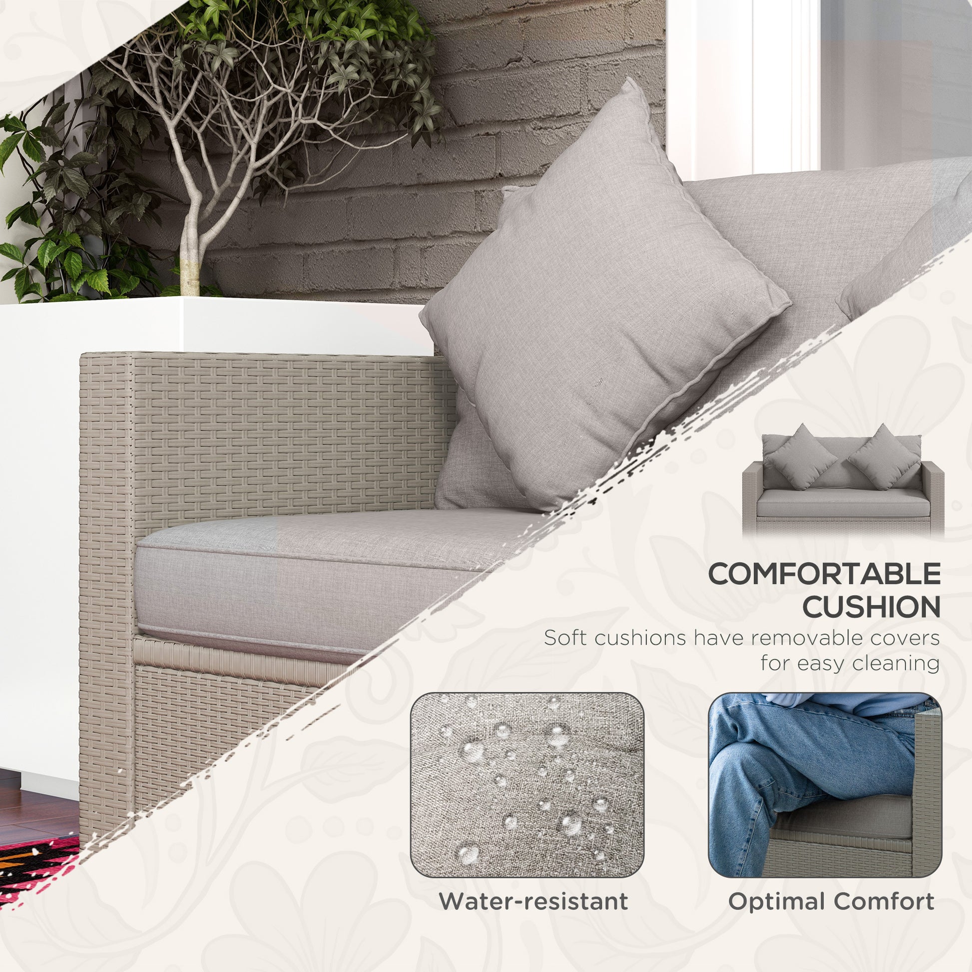 Outsunny Patio Wicker Loveseat With Cushions, 2 Seat Outdoor Pe Rattan Couch, Sofa With Throw Pillows For Porch, Backyard, Garden, Poolside, Gray Gray Steel