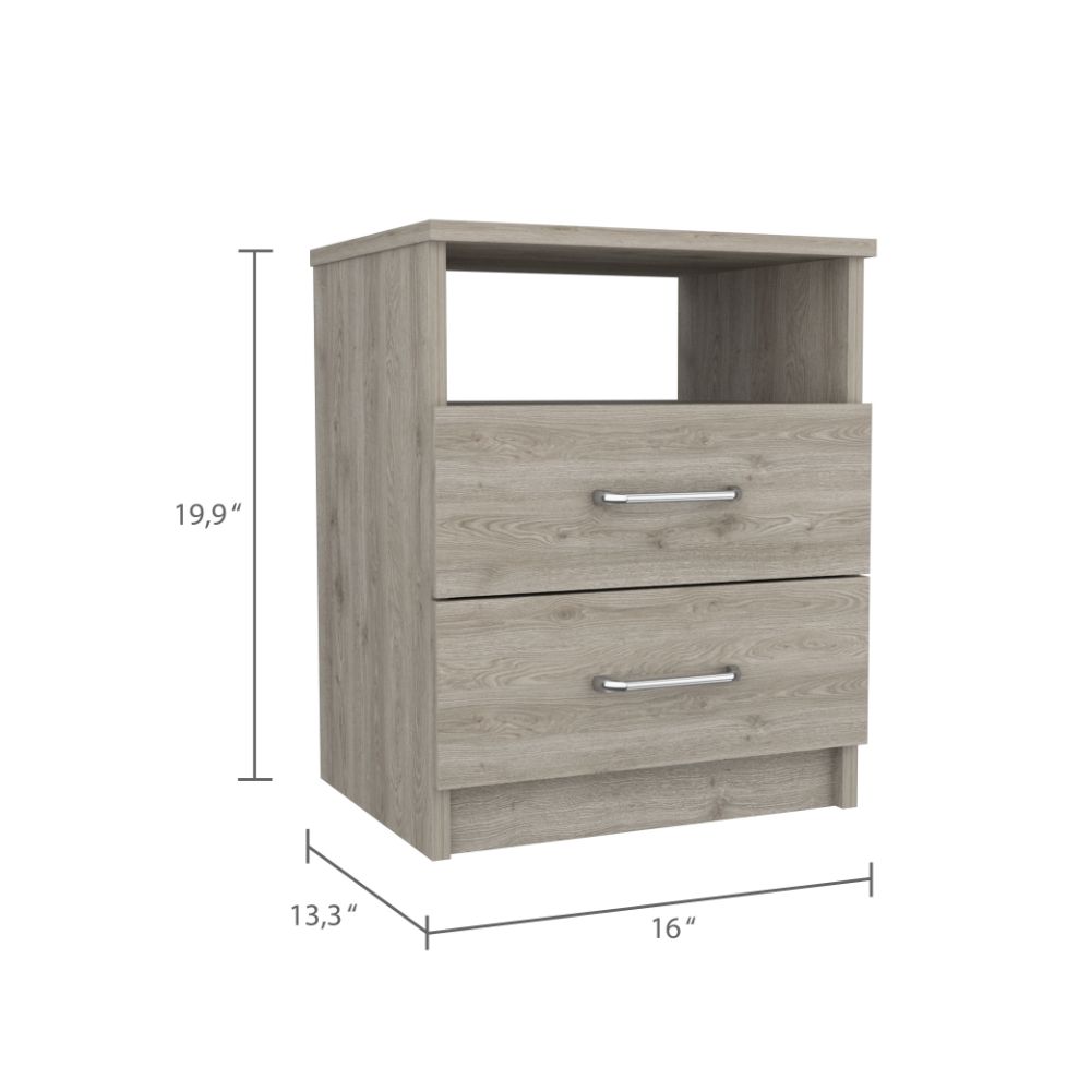 Nightstand 20"H, Two Drawers, One Shelf, Superior Top, Light Gray Gray Particle Board Particle Board