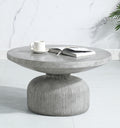 Weathered Grey Coffee Table With Round Top And Pedestal Base Grey Primary Living Space Round Cement Pedestal