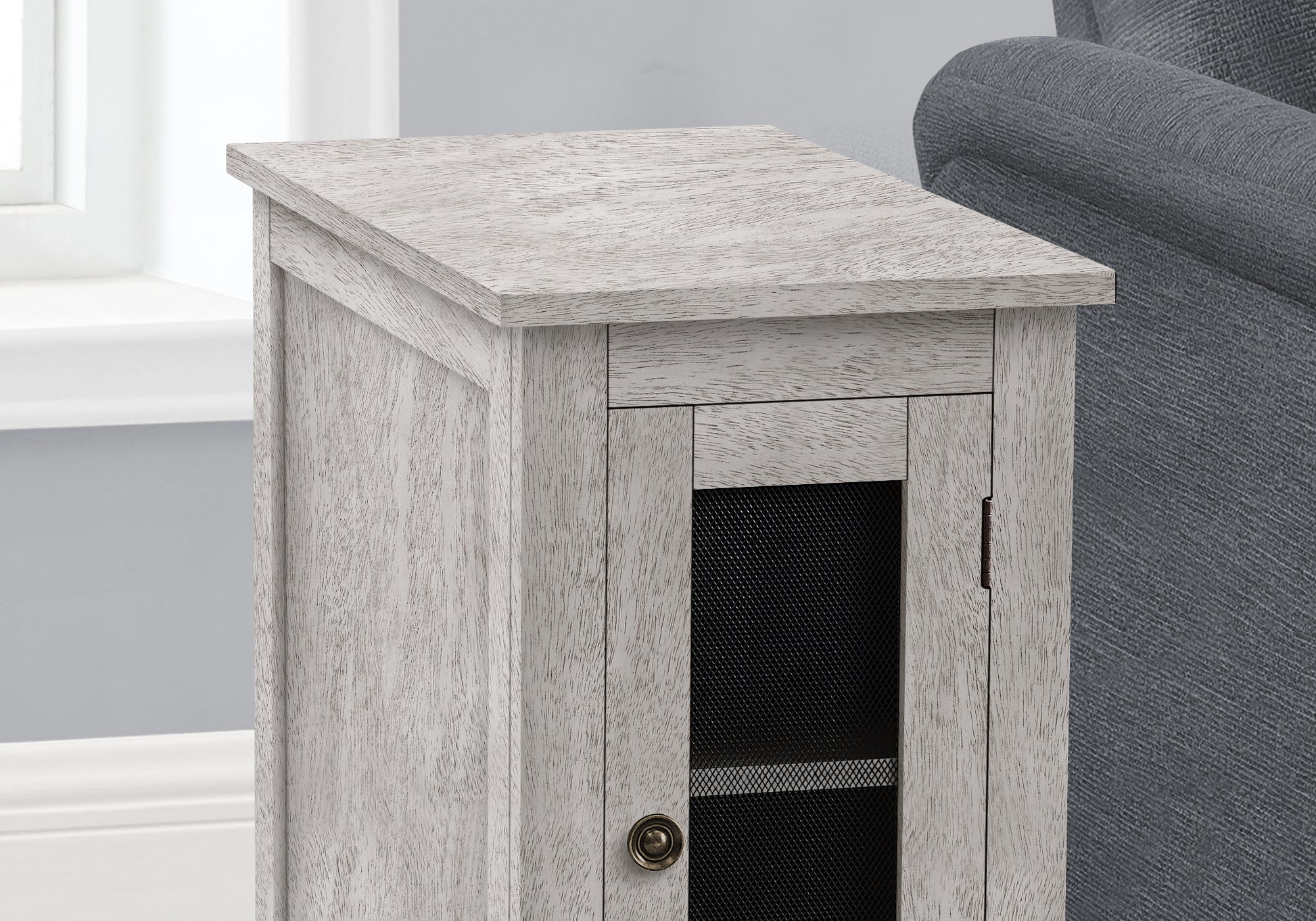 Accent Table, End, Side Table, Narrow, Nightstand, Bedroom, Lamp, Storage, Grey Veneer, Transitional Gray Wash Mdf