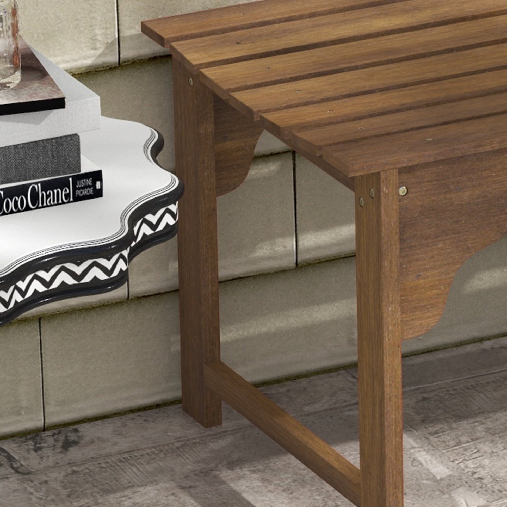 Outsunny Wooden Garden Bench, Outdoor Park Bench With Slatted Seat, Backless Front Porch Bench With Curved Seat For Conservatory, Garden, Poolside, Deck, Teak Natural Wood