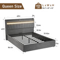 Queen Lift Up Storage Bed Frame With Charging Stationand Led Light, Wingback Upholstered Platform Bed Frame, Wooden Slats Support, No Box Spring Needed, Noise Free, Dark Gray Box Spring Not Required