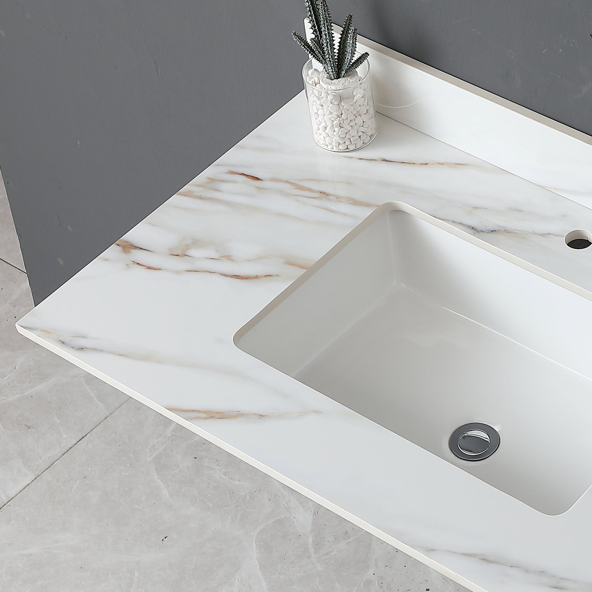 37 Inch Marble Vanity Top, Bathroom Vanity Top With Undermount Rectangular Middle Sink And 4" Height Backsplash, Pre Drilled Faucet Hole Vanity Top, Carrara White With Veins White Marble Bathroom American Design,American Traditional Sintered Stone