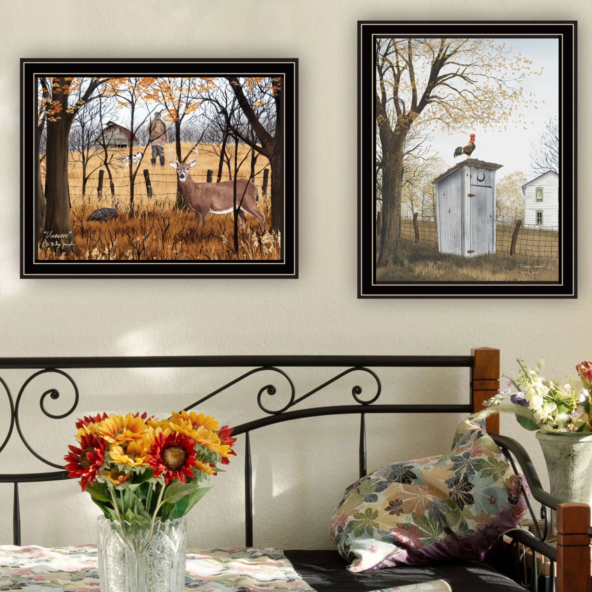 2 Piece Vignette Country Living Black Framed Wall Art For Living Room, Bedroom Wall Art Print For Home Decor By Billy Jacobs Multicolor Wood Paper