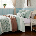 6 Piece Cotton Percale Quilt Set With Throw Pillows Aqua Full Queen Full Aqua Polyester