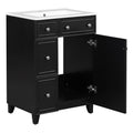 24 Inch Bathroom Vanity Cabinet With Ceramic Sink, 2 Drawers, 1 Door Black Bathroom Solid Wood Mdf