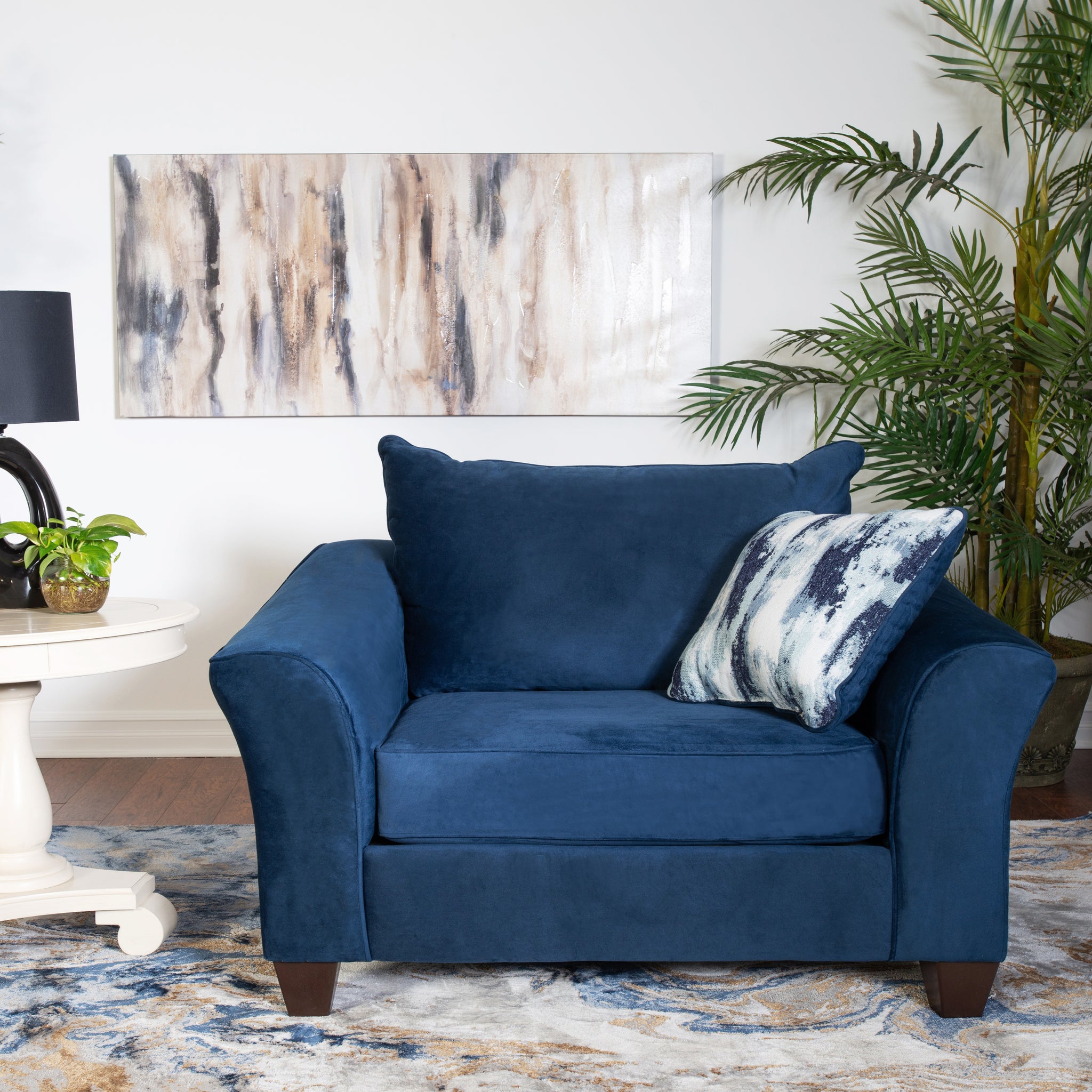 Camero Fabric Pillowback Arm Chair, Navy Blue Navy Blue Espresso Primary Living Space Contemporary Polyester