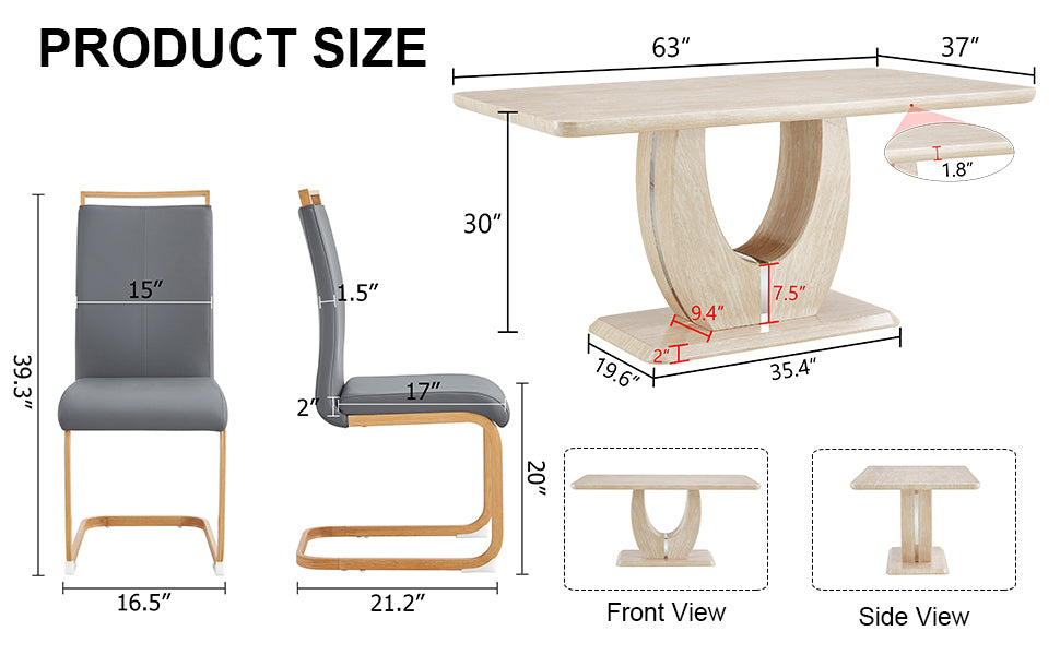 Table And Chair Set. Modern Minimalist Luxury Mdf Rectangular Dining Table With Textured Stickers On The Table And 4 Pu Synthetic Leather High Back Upholstered Side Chairs. Dark Gray Seats 4 Mdf