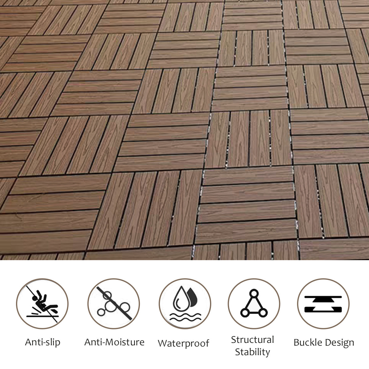 Wood Plastic Composite Deck Tiles Set Of 20Pcs, Composite Decking Resist Rust, Water, Weather, Easy To Diy & Maintain, Indoor&Outdoor,Ideal For Patios, Balconies, Rooftops, Decks, 12X12In Light Coffee Light Coffee Modern Plastic Wood Plastic