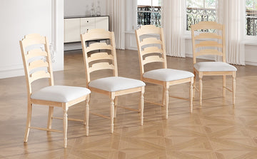 Vintage Traditional 4 Piece Upholstered Dining Chairs, Serrated Dining Backs, Natural Natural Dining Room Traditional Rubberwood Foam Rubber Wood