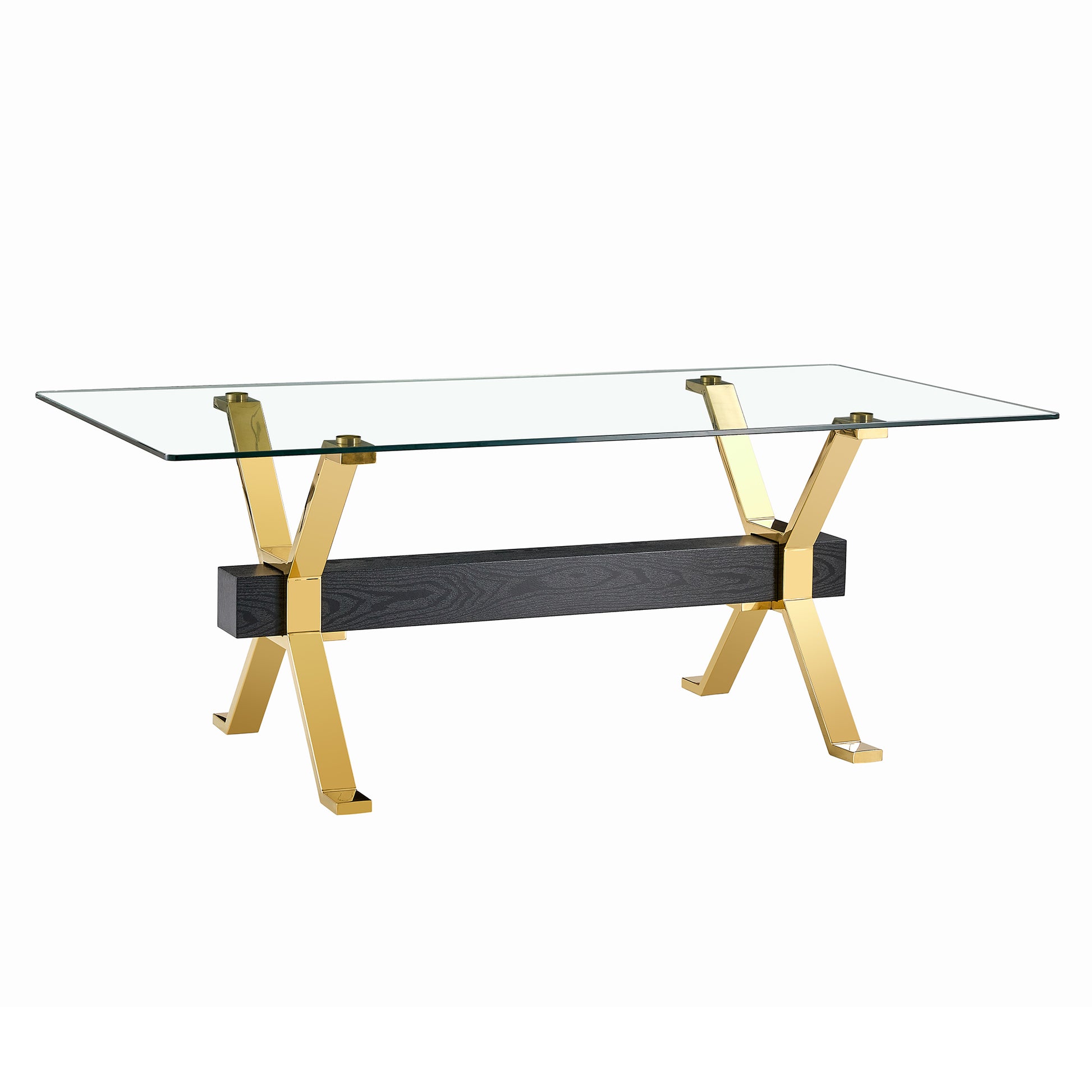 Dining Table. Modern Tempered Glass Dining Table. Large Modern Office Desk With Gold Metal Legs And Mdf Crossbars, Suitable For Home And Office Use. Kitchen .71 ''X35.4''X30 '' 1105 Transparent Glass