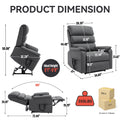 Grey Cat Proof Leather Dual Motor Infinite Position Up To 350 Lbs Power Lift Recliner Chair With Power Remote, Heat Massage And Heavy Duty Motion Mechanism White Metal Primary Living Space Heavy