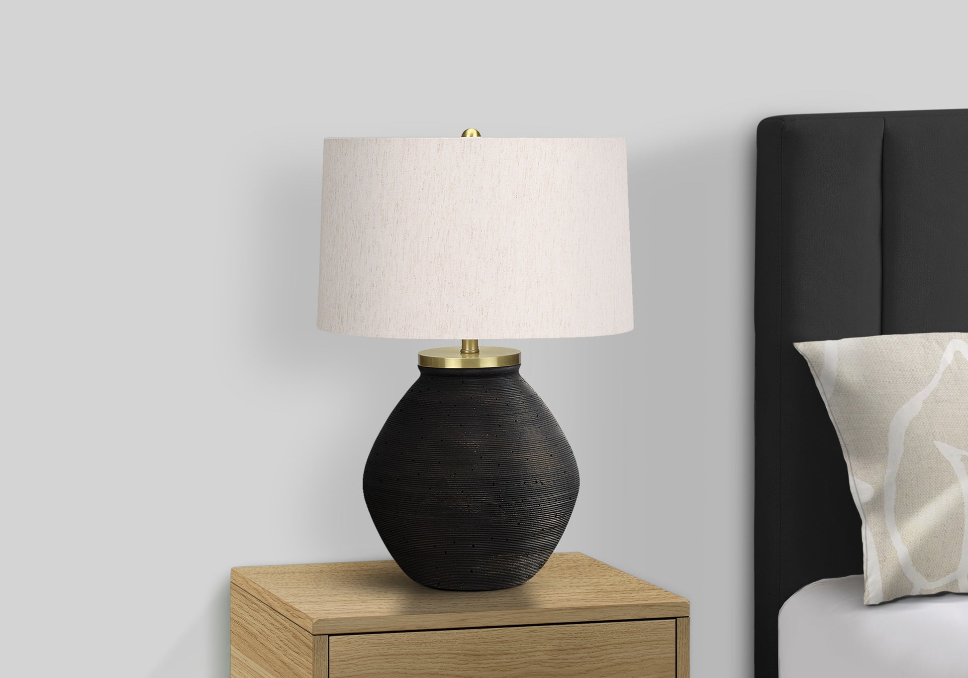 Lighting, 25"H, Table Lamp, Black Concrete, Ivory Cream Shade, Contemporary Black Concrete