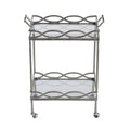 30 Inch Aluminum Bar Cart, 2 Tier Glass Shelves, Dynamic Accents, Silver Silver Aluminium