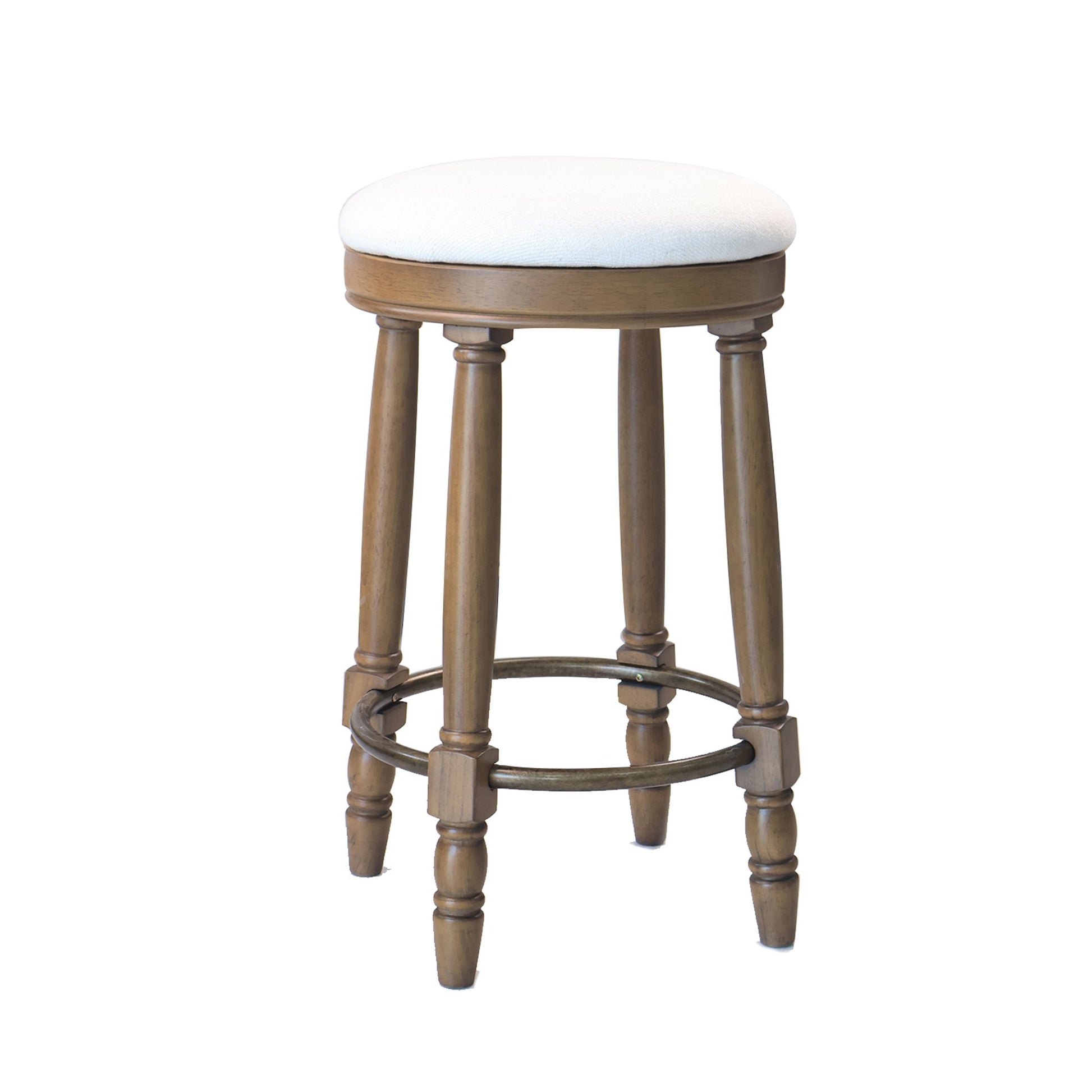 Barstools Set Of 2, 360 Degree Swivel, Accent Wooden Swivel Seat Counter Height Bar Stool,White Fabric Cushioned Seat, Bar Stool Perfect For Dining & Living Room With Light Brown,Natural Height 26"
