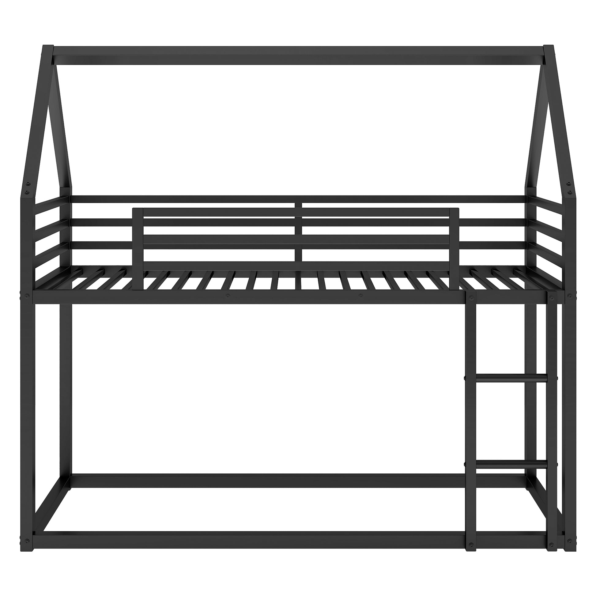 Twin Over Twin House Bunk Bed With Built In Ladder,Black Twin Black Metal