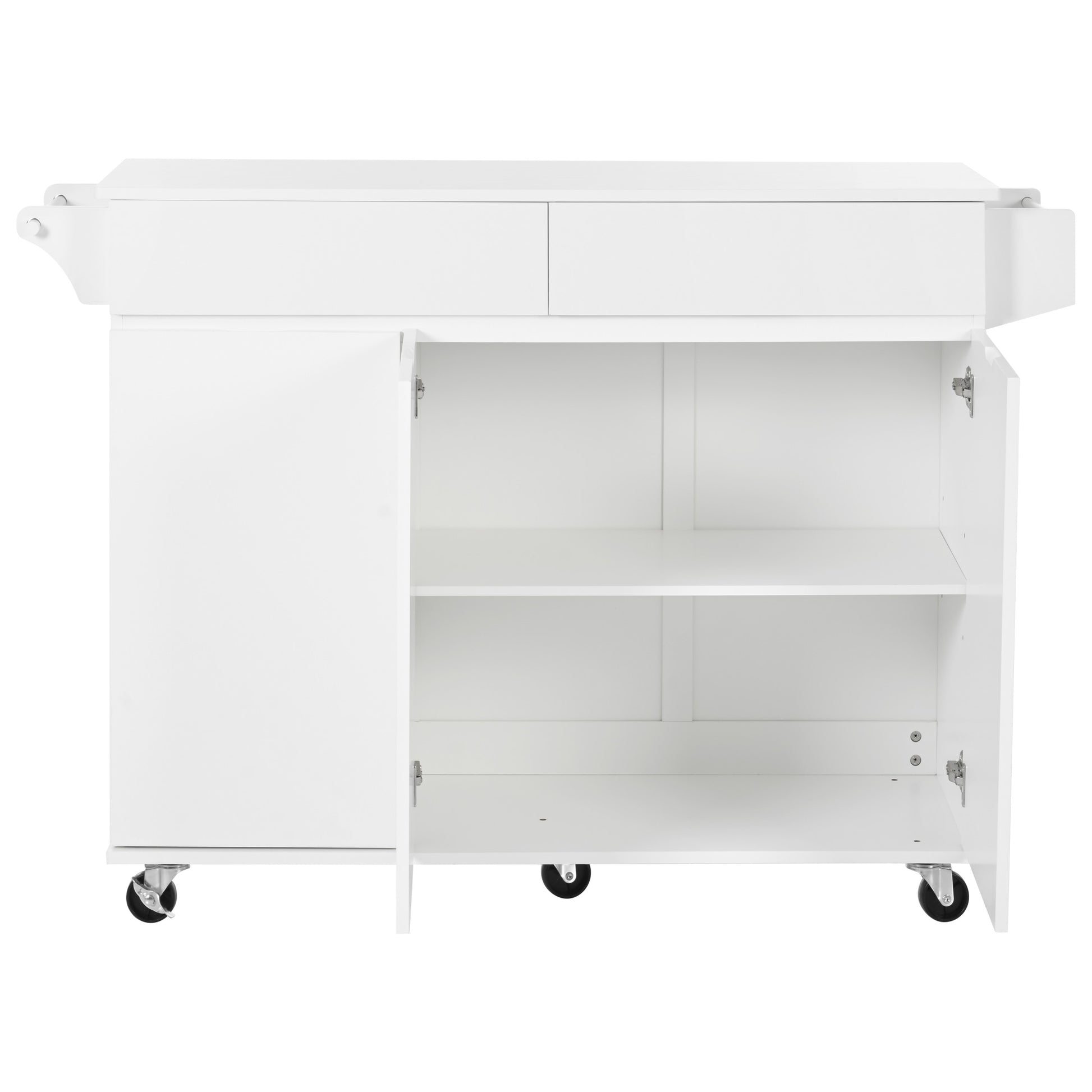 K&K 53.2'' Kitchen Island With Drop Leaf, Kitchen Storage Cart With Spice Rack, Towel Rack And 2 Drawers, Rolling Kitchen Island On Wheels With Adjustable Shelves For Kitchen, Dining Room, White White Brown Kitchen Artsy,Casual,Classic,Minimalist,Modern