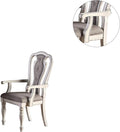 Antique White Set Of 2Pc Dining Arm Chairs Upholstered Tufted Unique Design Chairs Back Cushion Seat Dining Room Antique White,Grey Dining Room Contemporary,Transitional Dining Chairs Rubberwood Tufted Back Solid Wood