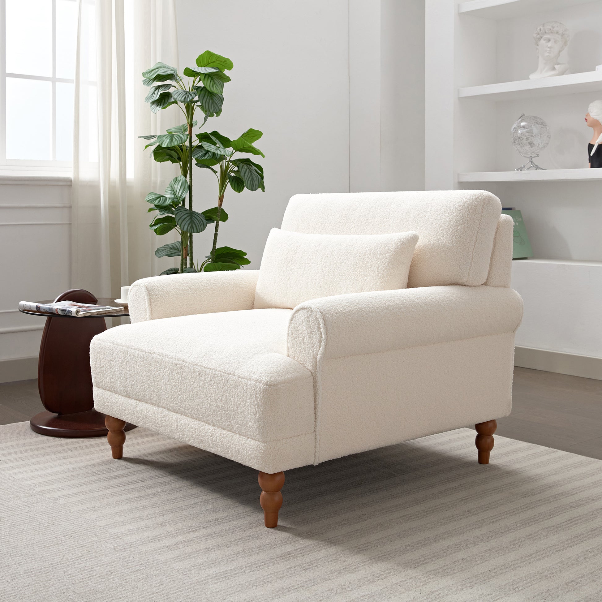 Mirod Elegant Circular Armrests, Ergonomic Lumbar Support, Vintage Roman Column Legs, Luxurious Large Size, Enhances Living Room Aesthetics, For Living Room,Bedroom And Study Beige Boucle