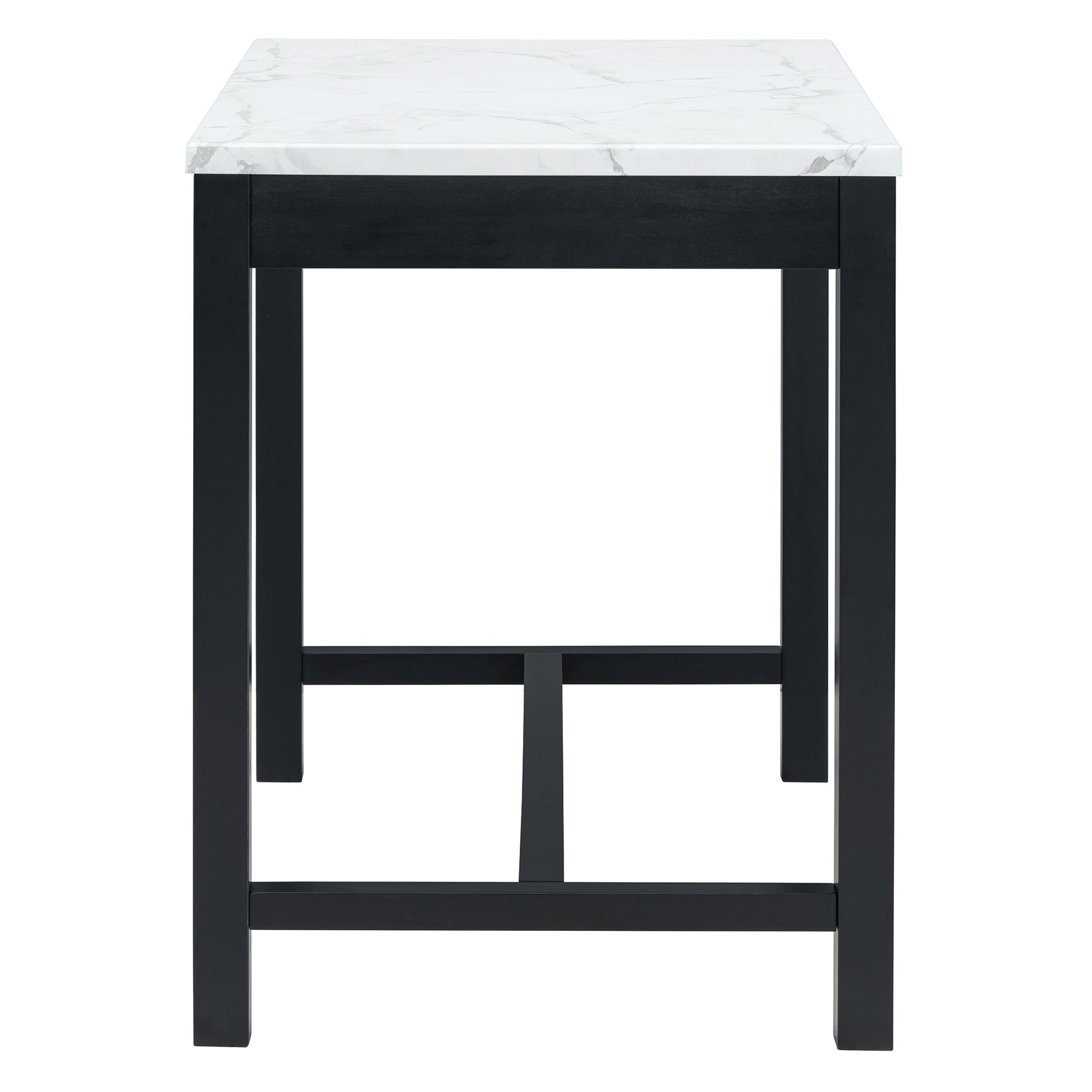 3 Piece Modern Faux Marble Versatile Bar Table Set With Storage Drawers And Padded Stools, Ideal For Space Saving Dining Nooks Or Small Kitchens Black Black Solid Wood Mdf